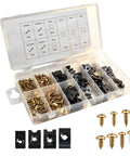 Open box showing All In One 170 Piece Car Screw And U Clip Kit With Metal Fasteners For Dash And Door Panels