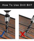 7-piece COMOWARE countersink drill bit set for wood, high-speed steel; left shows vertical alignment on wood, right shows tilt.