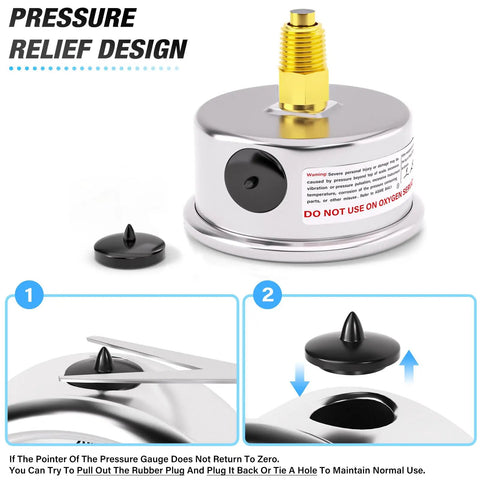 Stainless Steel Thermal Pressure Gauge 0 To 160 PSI And 30 To 250 Fahrenheit, Two And A Half Inch Dial, Pressure Relief Design