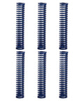 Six Piece Blue Compression Springs 38 Inch Od 2 Inch Length With Light Load Capacity For 3D Printers Molds And Mechanical Gear Repair Jobs Made From Tough Alloy Steel Wire For Durable Performance, arranged vertically.