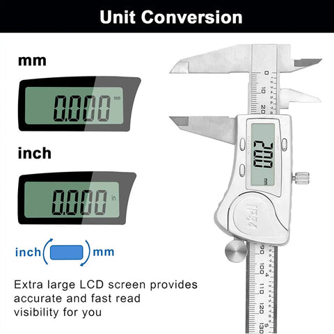 Digital Caliper Measuring Tool 6 Inch Stainless Steel IP54 Waterproof Electronic Caliper with LCD Display and Unit Conversion
