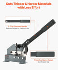 Heavy Duty 6 Inch Sheet Metal Shear With Extended Handle For Clean Cuts In Steel Copper Aluminum, shown with protective sleeve.