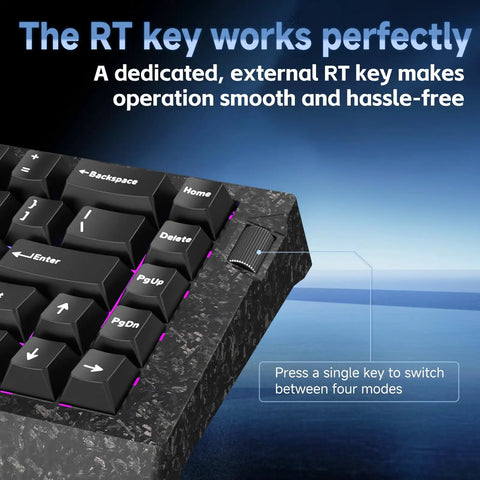 Close-up of Blazing Fast 8000Hz Polling Rate Wired Gaming Keyboard featuring external RT key for streamlined operation.