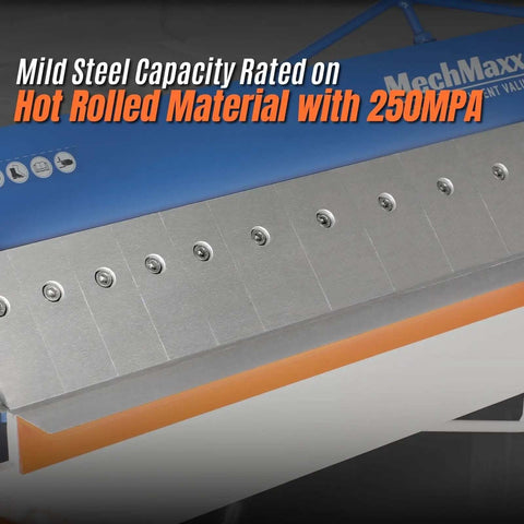 48 Inch Manual Pan And Box Brake For Sheet Metal, 16 Gauge Mild Steel Capacity, detailed close-up of brake fingers, Model PB4816
