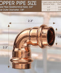 12 Pack Copper Press Fittings Three Quarter Inch By Three Quarter Inch 90 Degree Elbow Zero Lead Copper Coupling For DIY Plumbing Use With Hydraulic Press Tool, showing 90 degree elbow with dimensions.