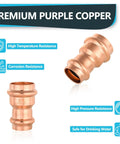Bulk Box Of One Hundred Professional Grade Copper Press Couplings With Built In Stops, One Inch By Three Quarter Inch Plumbing Fittings, durable and resistant.