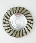 4 Inch Diamond Grinding Cup Wheel For Granite Marble Concrete Brick Low Noise Aluminum Based Turbo Cup Disc Bore Seven Eighths Inch Grit 30 Pro Grade Finishing