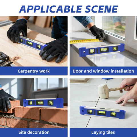 Kickass 9 Inch Magnetic Torpedo Level 2 Pack Blue Aluminum Build With High Contrast Bubbles For Quick 45 90 180 Degree Layouts And Heavy Duty Shock Absorbing End Caps
