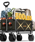 All Terrain Collapsible Wagon Cart With Removable Tabletop And 500Lbs Capacity Folding Utility Wagon With Extended Tailgate