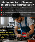 NOVCAPAR wireless trailer light kit - front view with red LED tail light and control unit in workshop