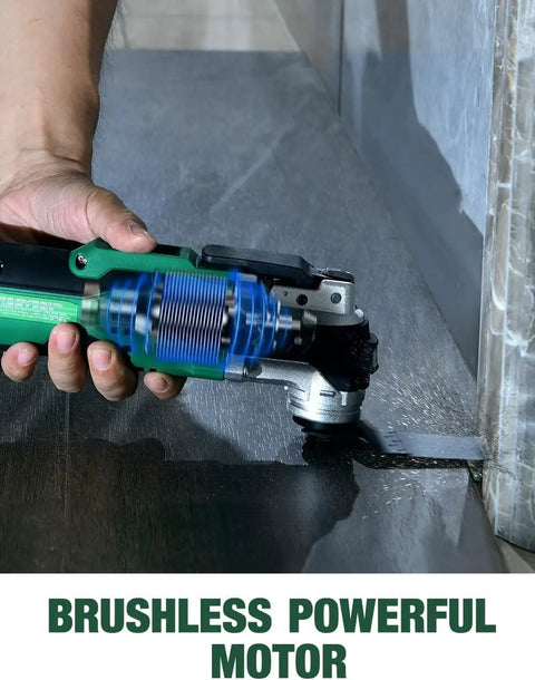 20V Cordless Oscillating Tool Kit With 26Pcs Accessories, 21000 OPM, 6 Speeds, 3 Degree Oscillation, LED Light, Battery Powered Your Go To All In One Multi Tool For Cutting Wood, Nailing, Scraping, And Sanding. brushless motor cutting against tile