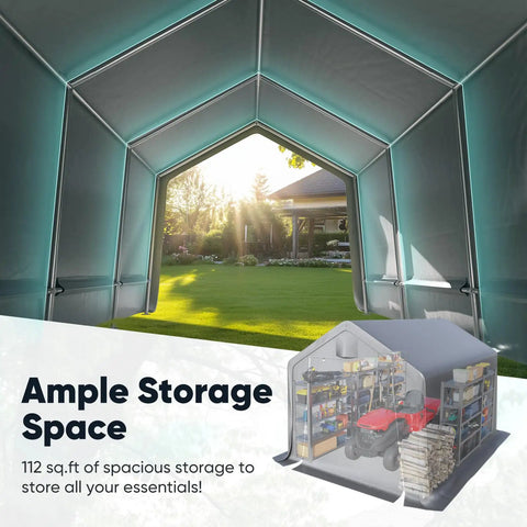 View inside 10x12 Foot Backyard Outdoor Storage Shed and Portable Workshop Shelter With Roll Up Mesh Windows