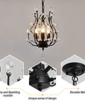 Crystal Branch Chandelier Flush Mount With Vintage Farmhouse Vibe Matte Black 11 Inch Diameter Requires 4 E12 Bulbs