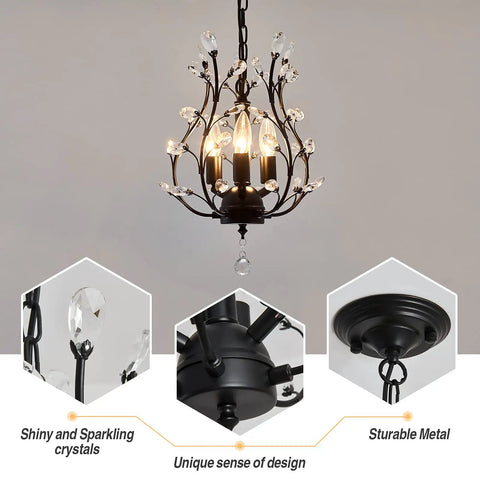 Crystal Branch Chandelier Flush Mount With Vintage Farmhouse Vibe Matte Black 11 Inch Diameter Requires 4 E12 Bulbs