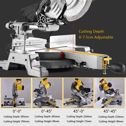 Professional Sliding Miter Saw Built Different For Smooth Panel Cuts And Rock Solid 1800 Watt Power, cutting depth adjustable up to 7.5cm.