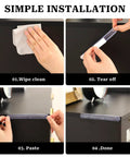 Rock Solid Silicone Cabinet Door Bumpers With Hella Strong Adhesive, Clear Furniture Protectors For Walls Drawers And Shower Doors, 6 Pack Easy Peel Stick Guards installation steps on a black cabinet.