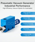 Pro-Grade Pneumatic Vacuum Ejector With Silencer And Aluminum Air Exhaust Valve For Industrial Automation CV-10 in blue aluminum