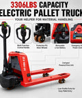 Heavy Duty Electric Pallet Jack Truck With Lithium Battery And 48 Inch Forks Lift Up To 3300 Lbs for material handling.