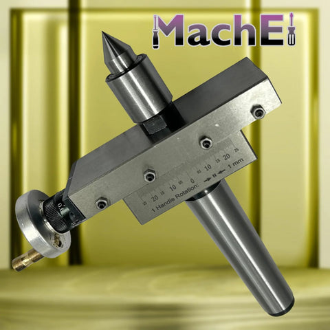 MachEl taper turning attachment with revolving live center for lathe, metal-gray, side view