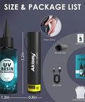 All-In-One UV Resin Kit With Rechargeable 395Nm Light, 50g Fast-Cure Resin, silicone mat, gloves, and USB cable visible in package