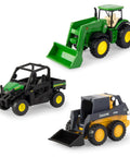 Deluxe 3 Pack John Deere Farm Toy Set With Free Rolling Wheels Tractors Gator And Skid Steer In Collectible Display Box For Kids Ages 3+