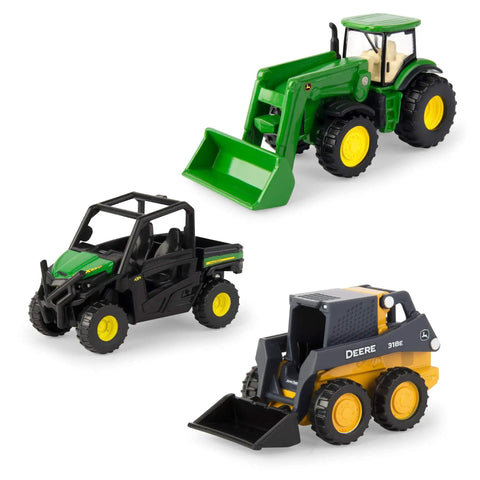 Deluxe 3 Pack John Deere Farm Toy Set With Free Rolling Wheels Tractors Gator And Skid Steer In Collectible Display Box For Kids Ages 3+