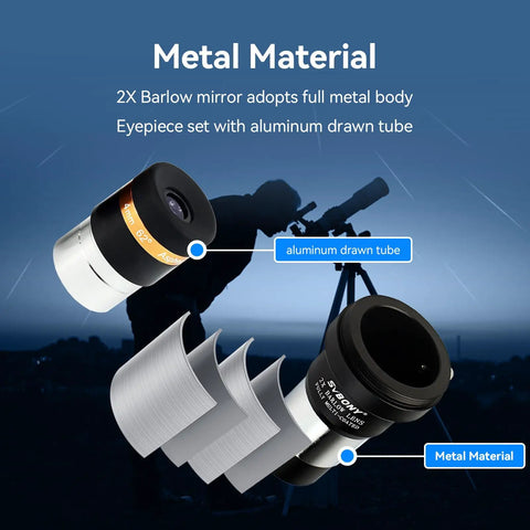 2x Barlow lens with metal body, aluminum drawn tube, part of the 4mm 10mm 23mm Eyepiece Set With 2x Barlow Lens For 1.25 Inch Tubes.