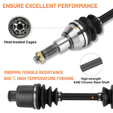 Heavy Duty Rear CV Axle Shaft Pair For Polaris Sportsman 400 500 335 showcasing high-strength 4340 steel and heat-treated joint design.