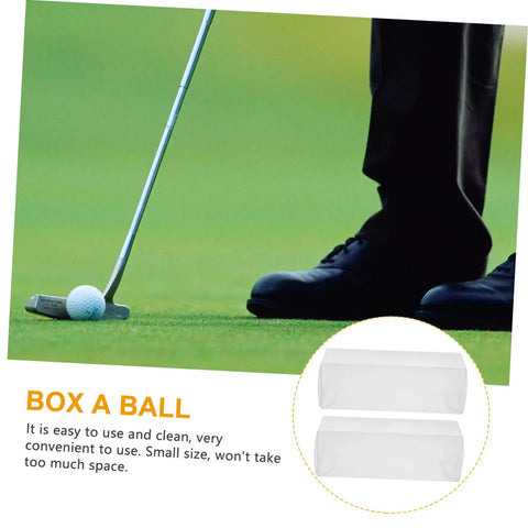 Three Piece Golf Ball Display Case With Transparent Window, Durable PE Storage Box for home or shop use, shown on a golf course.