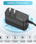 Universal Power Cord For Elliptical And Cardio Machines Replacement Charger Cable with safety features icons visible.