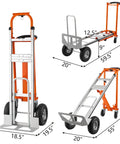 3 In 1 Convertible Hand Truck Aluminum Utility Dolly Cart with 880 lb capacity in different positions with dimensions