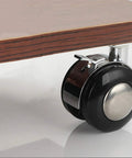 Darn Smooth Dual Swivel Casters Replacement Trolley Wheels For Office Chairs And Sofas With No Sweat Moving Heavy Built Tough Twin Rollers Universal M10 Stem Two Inch Plastic Glide Non Marking Finish close-up of black twin roller caster with chrome accent on furniture