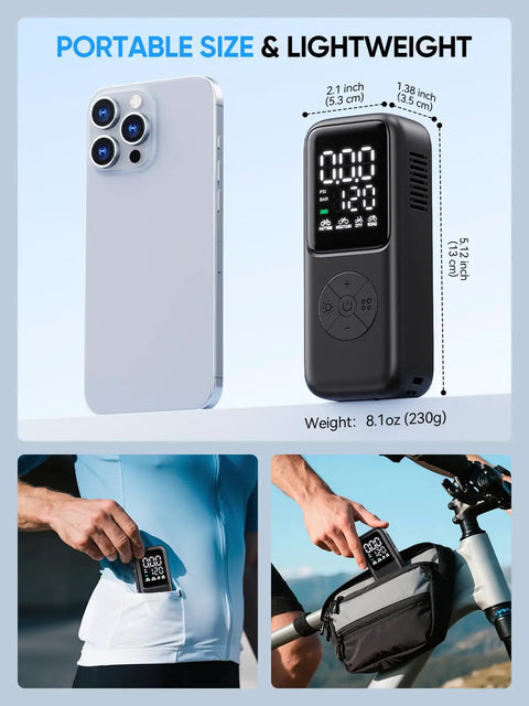 Ultra Lightweight Mini Bike Pump With Gauge Auto Stop 120 PSI Portable Hand Pump For Presta And Schrader Valves, Fits Road And Mountain Bike Tires, EBikes And Sports Balls, Pocket Size For Easy On The Go Inflation