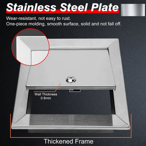 Rock Solid Stainless Steel Access Panel With Reliable Lock For Plumbing And Utility Walls Rust Proof Build Easy Snap Mount with thickened frame.
