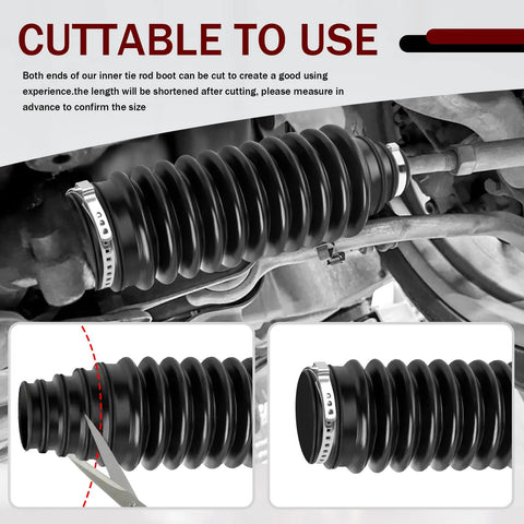Cut To Fit Silicone Rack And Pinion Boot Kit With Inner Tie Rod Boot Adjustable from 0.39 to 1.77 inch, showing cuttable black boot