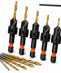 Pro Level Adjustable Titanium Hss Steel Countersink Drill Bit Set 11 Piece Heavy Duty Woodworking Kit with various sizes and hex shank.