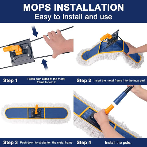 Steps to install 36 Inch Commercial Dust Mop With Heavy Duty Long Handle Pro Grade Industrial Dry Mop For Hardwood Tile Concrete And Garage Floors