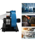 No Nonsense 1Hp Wall Mounted 550 Cfm Dust Collector clearing debris with motor and bag filter in workshop setup.
