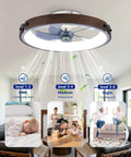 20" Walnut Flush Mount Ceiling Fan with LED Light, demonstrating 6 speed settings and family-friendly use in a modern living room.