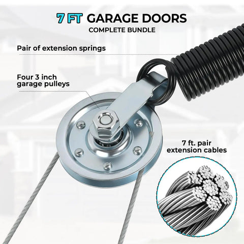 Beefed Up Heavy Duty Garage Door Extension Spring Replacement Kit for 7 Foot Doors with 110 LB Springs, pulleys, and cables