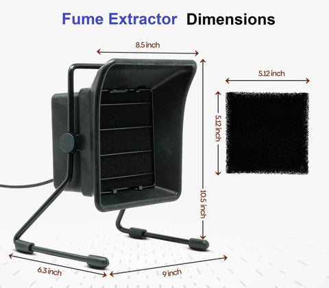 Solder Fume Extractor With 3 Activated Carbon Filters, Adjustable Tilt, Low Noise, ESD Safe dimensions and size details
