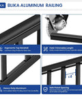 Hella Secure Aluminum Stair Railing Kit 2 Pack Includes Four Thirty Nine Inch Posts over a black aluminum handrail with safety details.