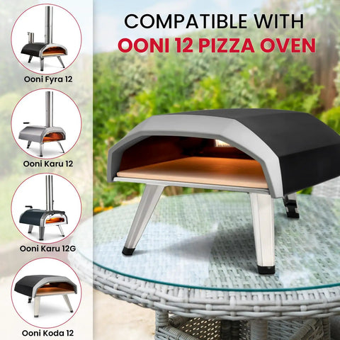 Ooni 12 pizza oven with 13x13 Inch Cordierite Pizza Stone for crisp crust pizzas, breads, and cookies.