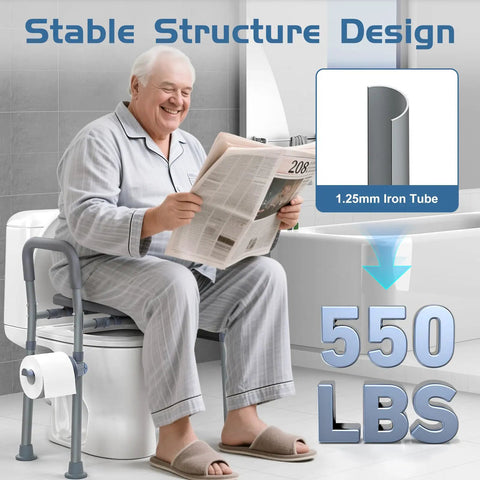Heavy Duty Raised Toilet Seat Riser With Grippy Side Handles Rock Solid 550 Lb Weight Capacity Rust Resistant Steel Frame Built Tough Sit Stand Safety Helper For Active Seniors