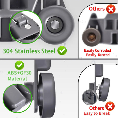 No Sweat Lower Dishwasher Rack Wheels Compatible With KitchenAid W10195416 W10195416V, showing 304 stainless steel design and ABS material.