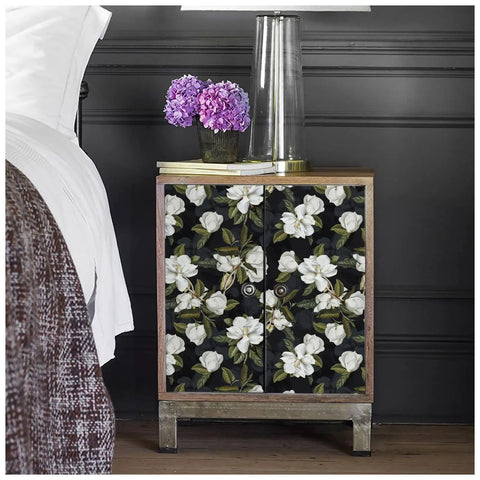 Peel And Stick Gardenia Floral Wallpaper Removable Vinyl Self Adhesive Mural Black White Green 17.7in By 32.8ft Roll on cabinet