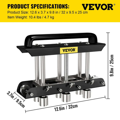 Three Station Edge Roller Bender for Sheet Metal Fabrication with black and silver finish, showing size specifications.