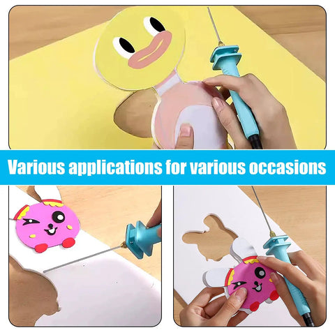 Person using 30W Foam Cutter Pen Kit With 12V Power Adapter to carve animated styrofoam characters for arts and crafts projects.