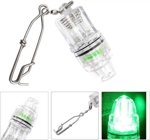 Underwater Fishing Light Set 2 Pack Green LED Deep Water Lamp With Stainless Steel Clip, 360 Degree Glow Attracts Bait