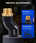 Two Piece One Inch NPT Fuel Hose Nozzle Swivel Kit With 360 Degree Rotation For Easy Safe Fueling And Flexible Angled Access Gas Pump Ready Fits Any 1 Inch Hose Or Nozzle Leak Free And Durable, black and brass elbow fitting with double O-rings